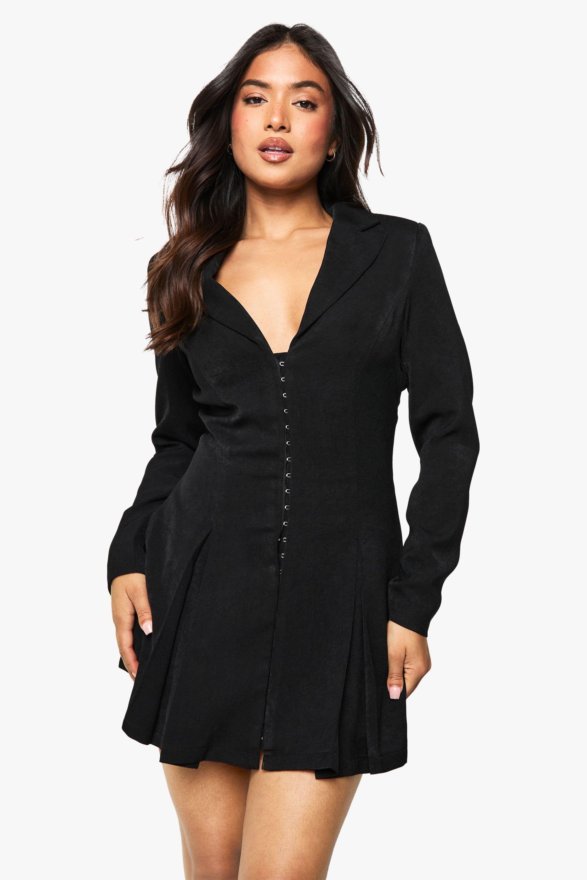 Petite Tailored Hook & Eye Detail Cinched Waist Blazer dress by BOOHOO