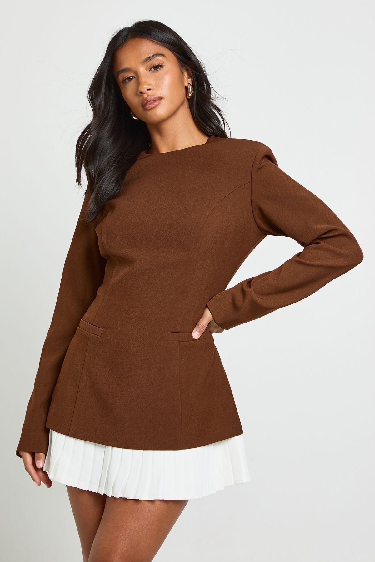 Petite Tailored Pleated Hem Structured Mini Dress by BOOHOO