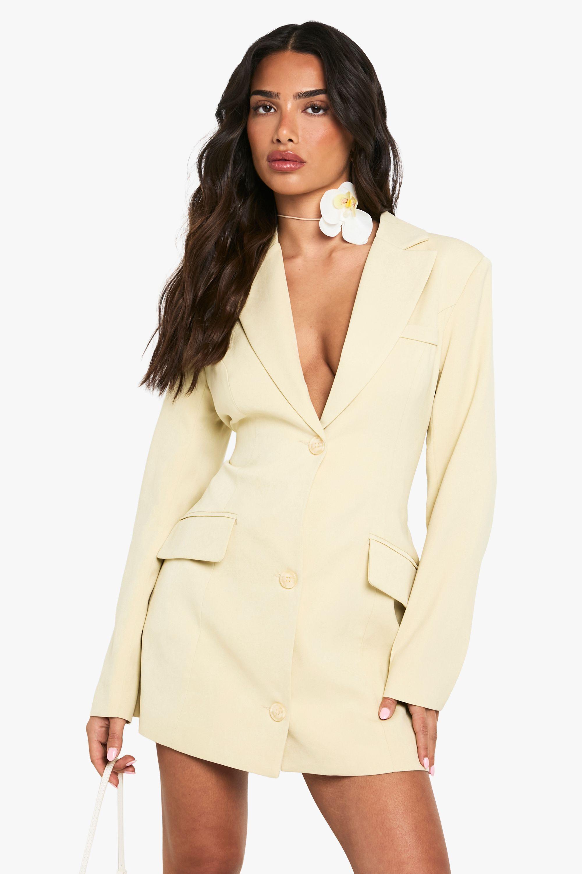 Petite Tailored Structured Cinched Waist Blazer Dress by BOOHOO
