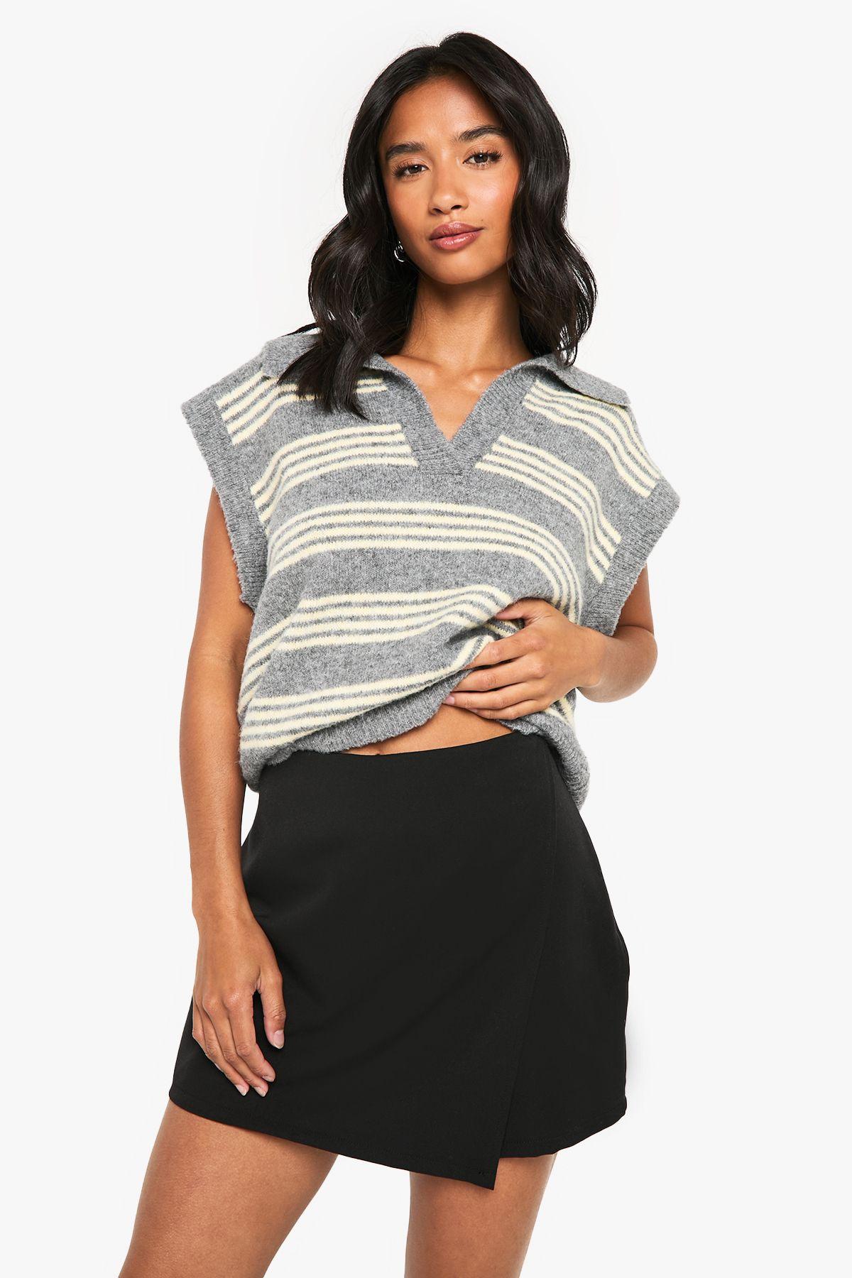 Petite Tailored Wrap Front Mini Skort by BOOHOO