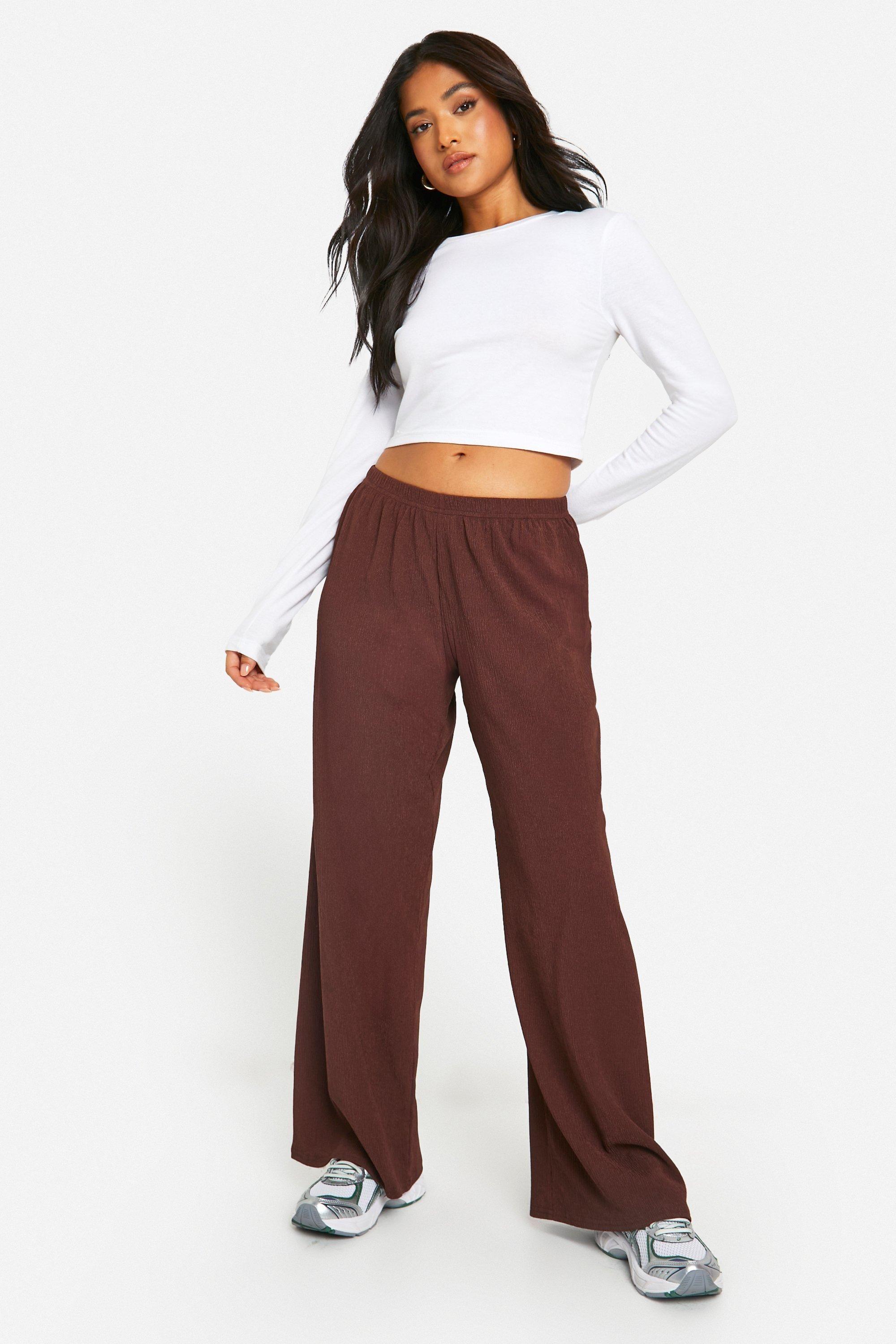 Petite Texture Crinkle Wide Leg Trouser by BOOHOO