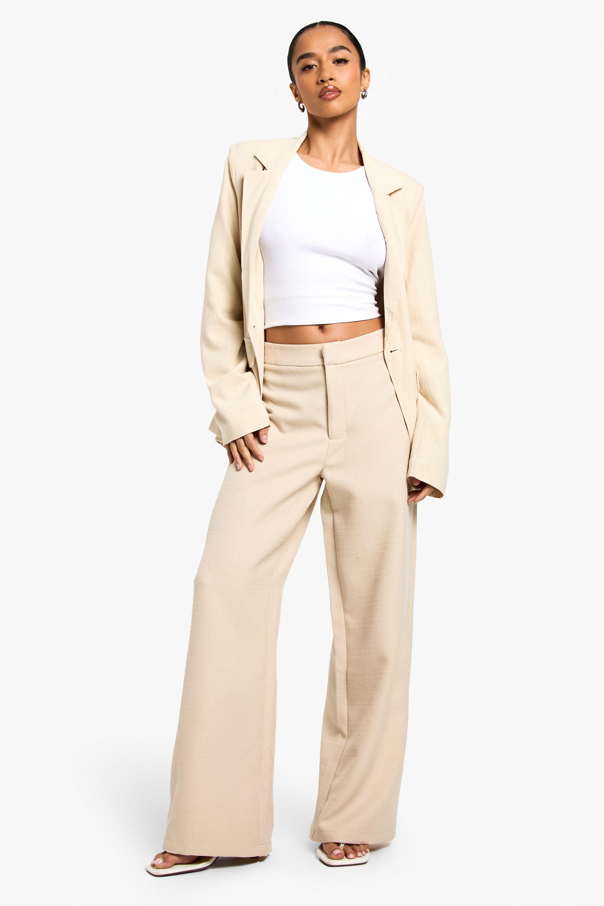 Petite Textured Wide Leg Trouser by BOOHOO