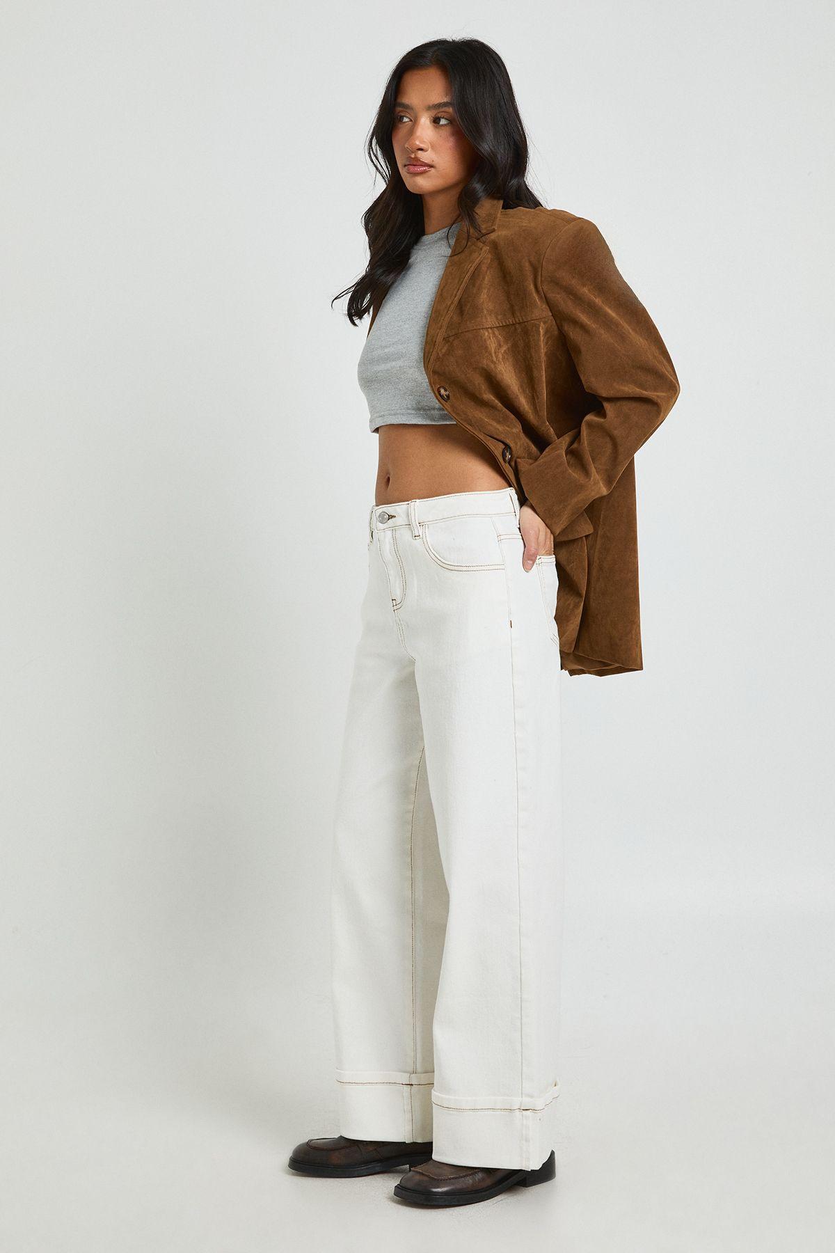 Petite Turn Up High Waist Wide Leg Jean by BOOHOO