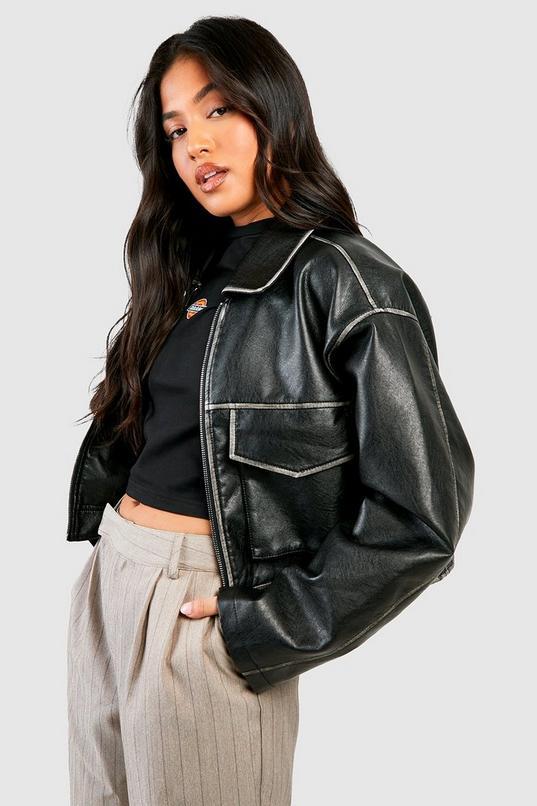 Petite Vintage Look Faux Leather Pocket Detail Jacket by BOOHOO Petite Vintage Look Faux Leather Pocket Detail Jacket by BOOHOO
