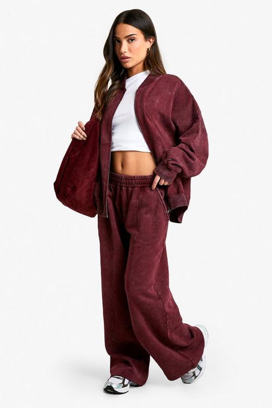 Petite Washed Zip Through Bomber Straight Leg Jogger Tracksuit by BOOHOO