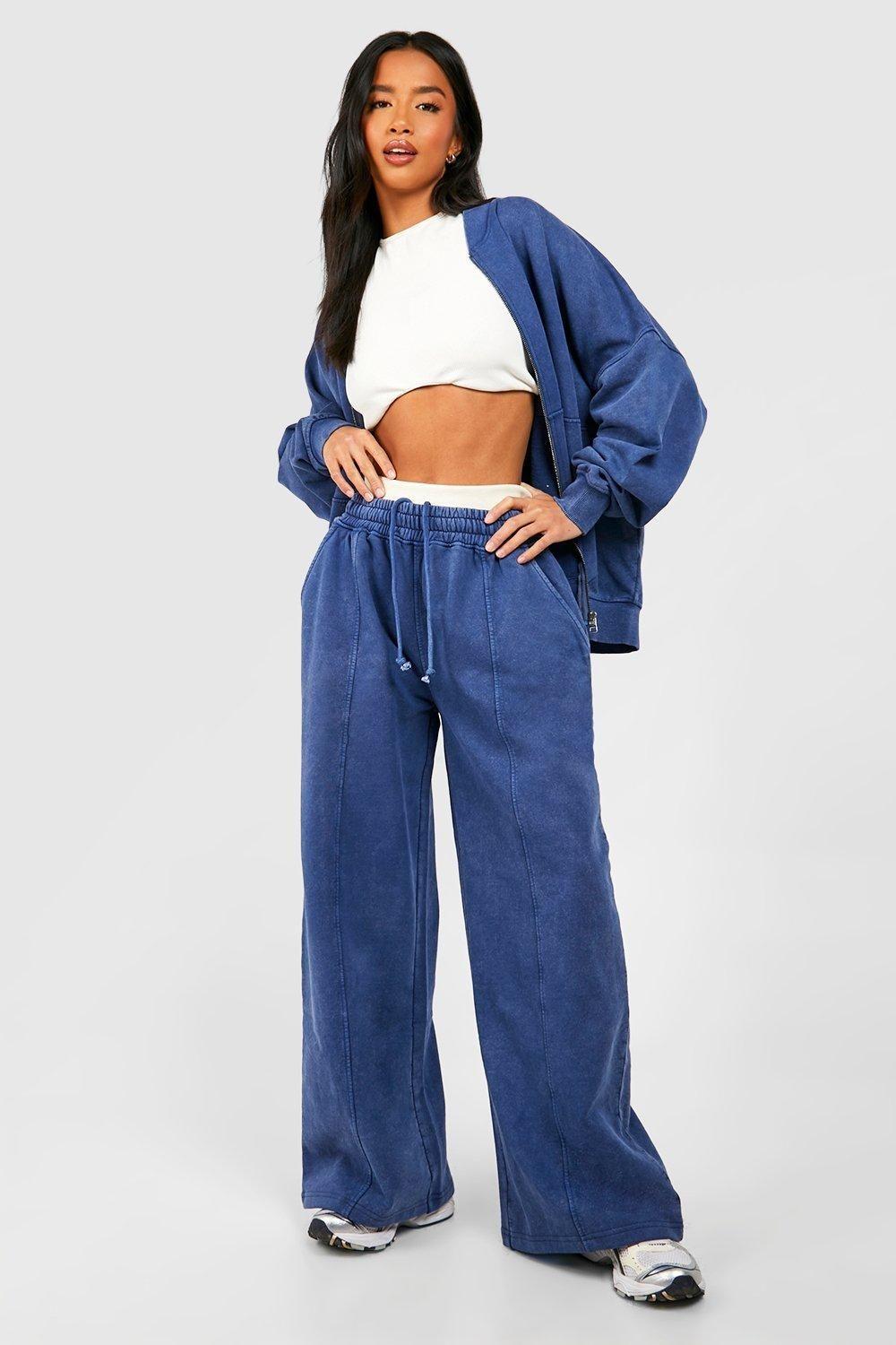 Petite Washed Zip Through Bomber Straight Leg Tracksuit by BOOHOO