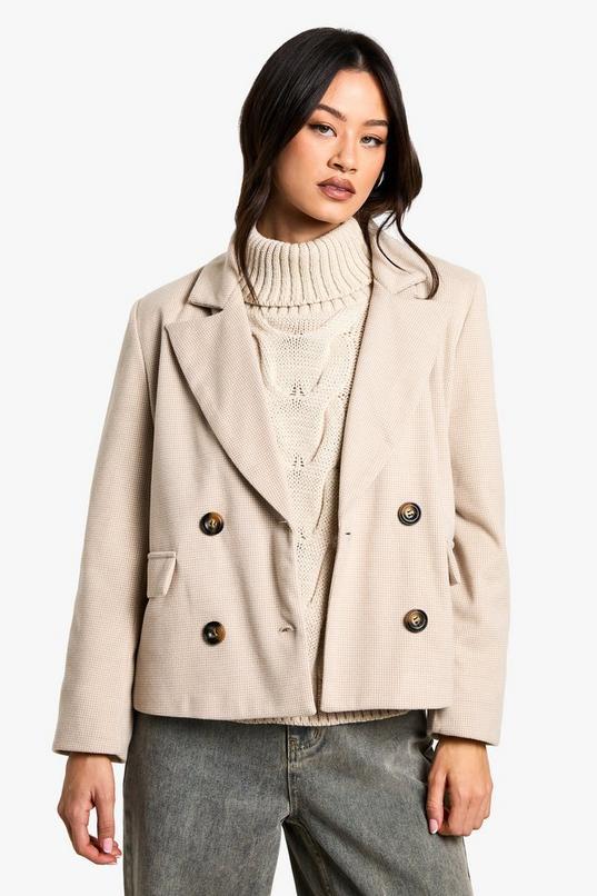 Petite Wool Look Double Breasted Blazer by BOOHOO