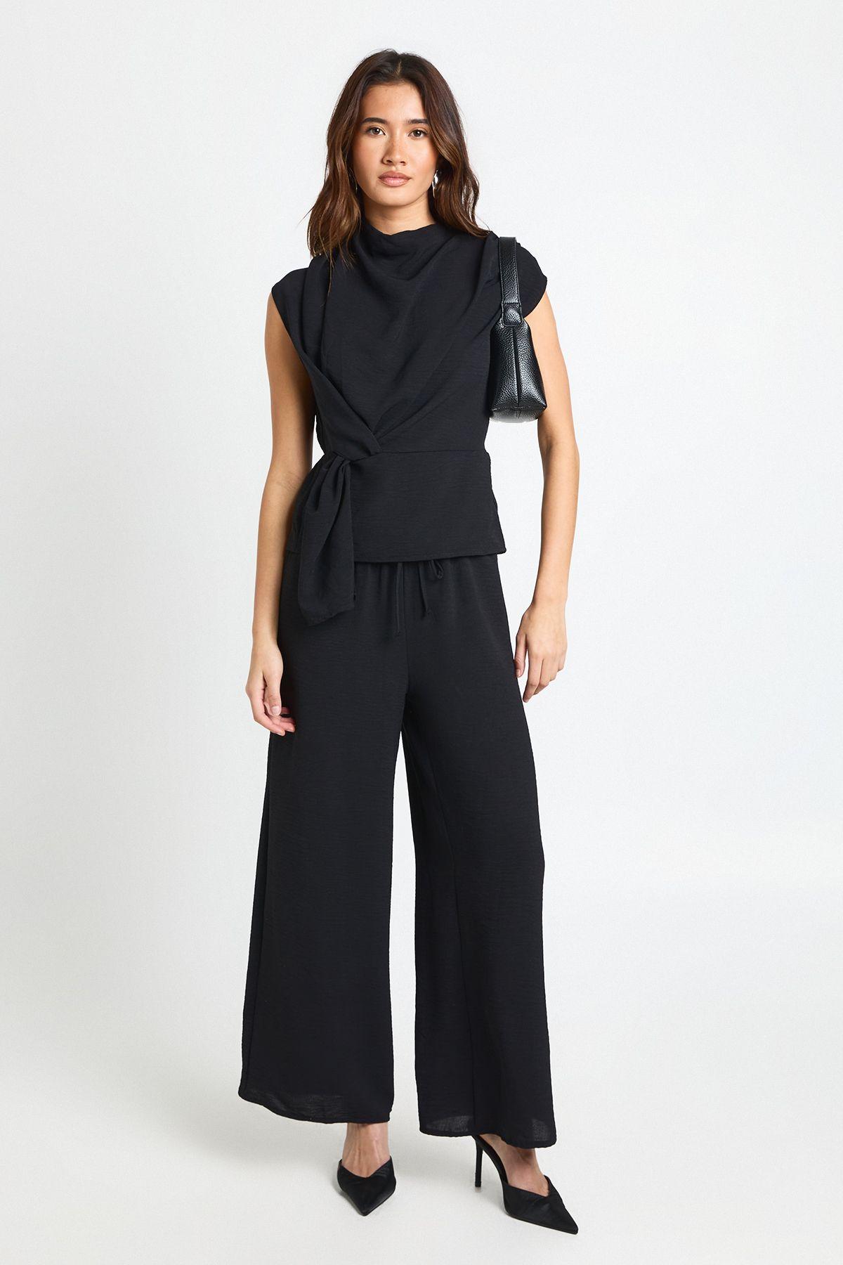 Petite Woven Drape Blouse & Trouser Co-Ord by BOOHOO