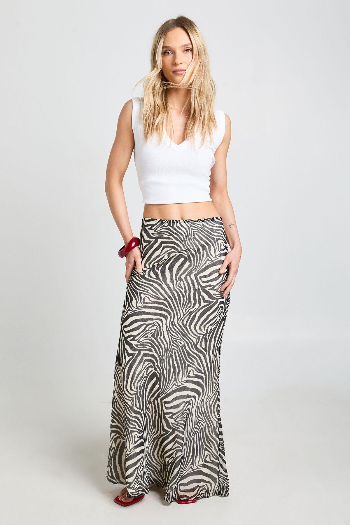 Petite Zebra Print Chiffon Maxi Skirt by BOOHOO Petite Zebra Print Chiffon Maxi Skirt by BOOHOO