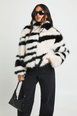 Petite Zebra Print Faux Fur Funnel Neck Jacket by BOOHOO