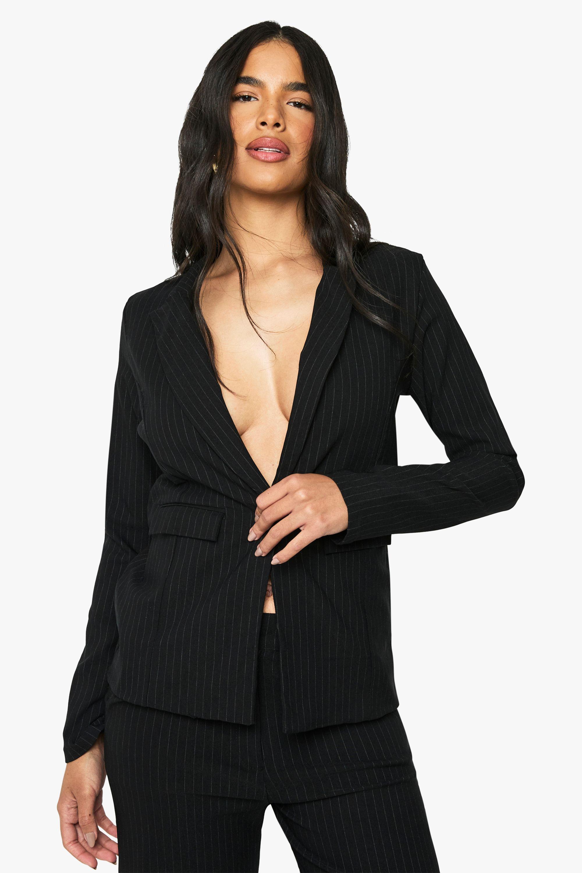 Pinstripe Bengaline Single Breasted Blazer by BOOHOO
