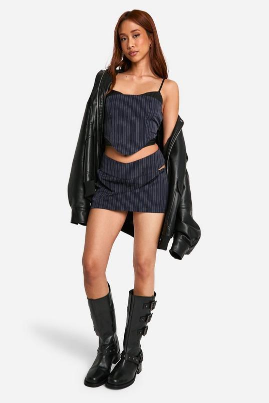 Pinstripe Cut Out Side Straight Mini Skirt by BOOHOO