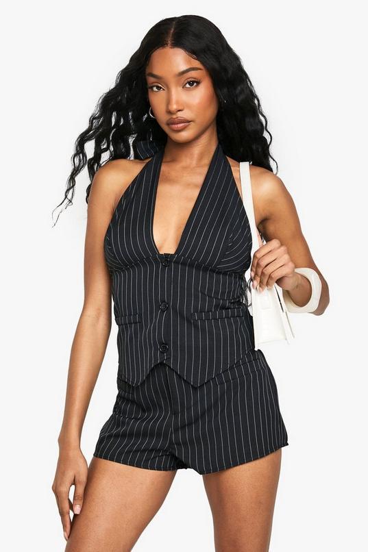 Pinstripe Halterneck Tailored Waistcoat by BOOHOO