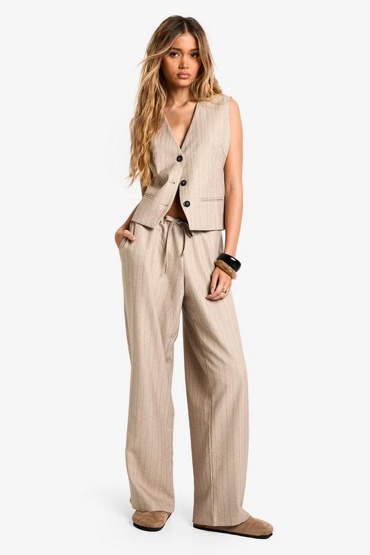 Pinstripe Tailored Wide Leg Trousers by BOOHOO