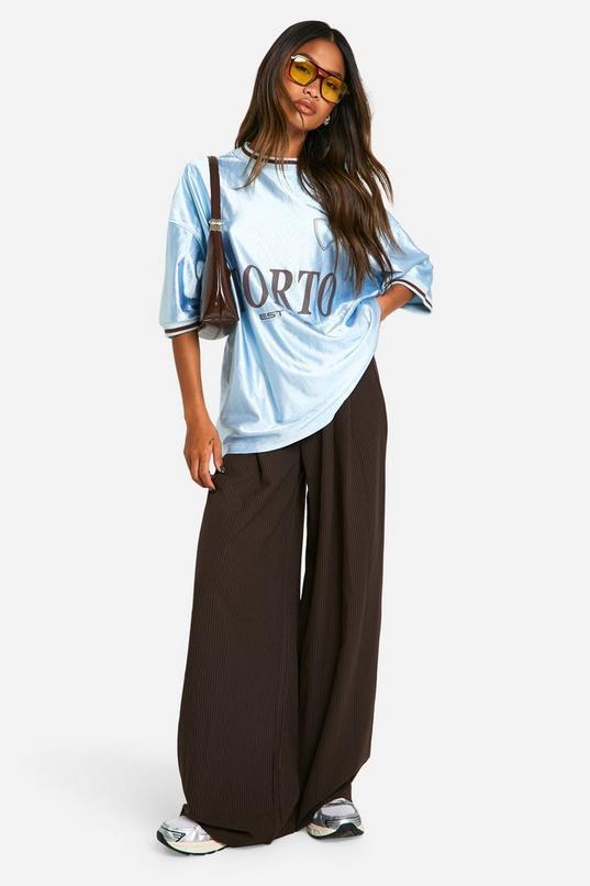 Pinstripe Wide Leg Drawstring Trouser by BOOHOO