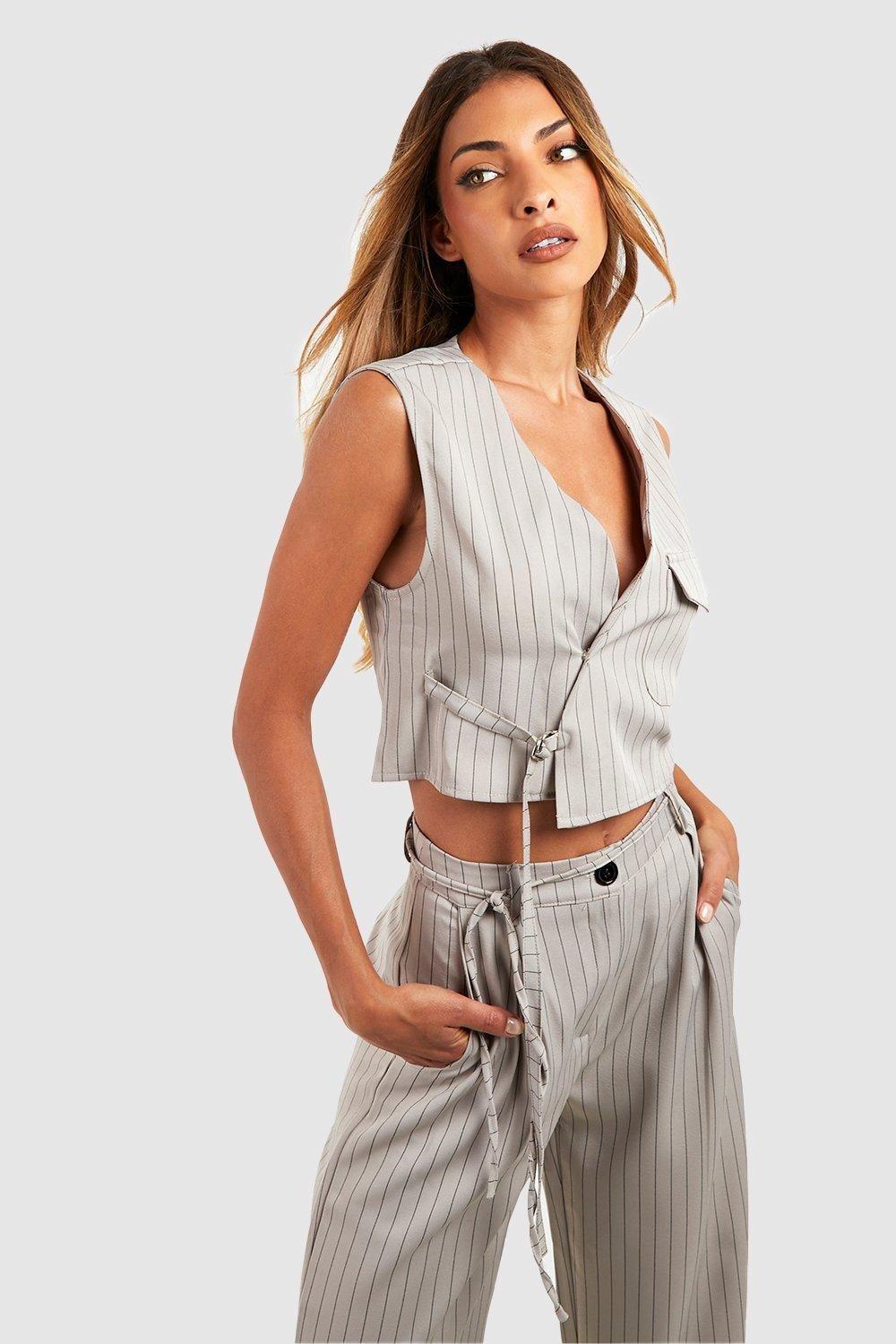 Pinstripe Wrap Waistcoat by BOOHOO