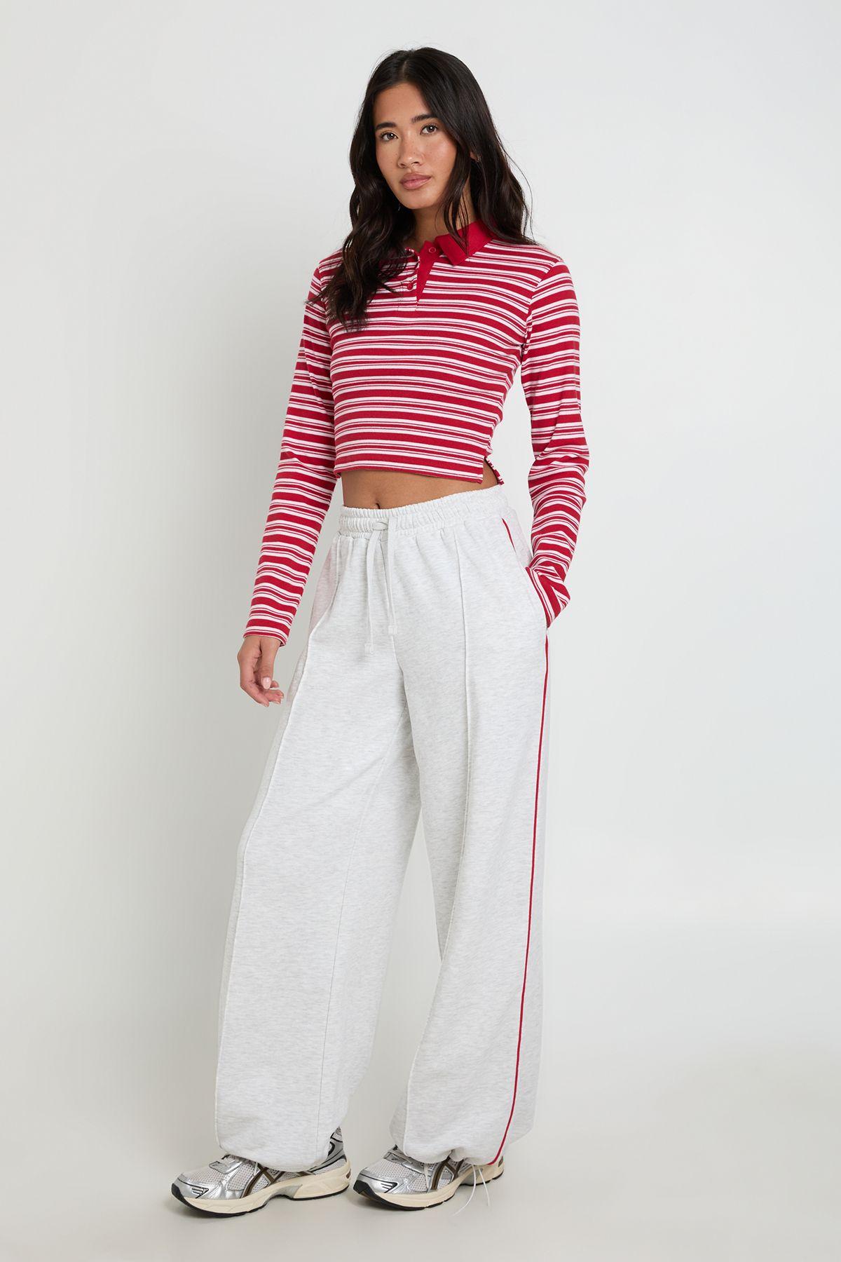Piping Detail Toggle Cuff Loopback Oversized Jogger by BOOHOO