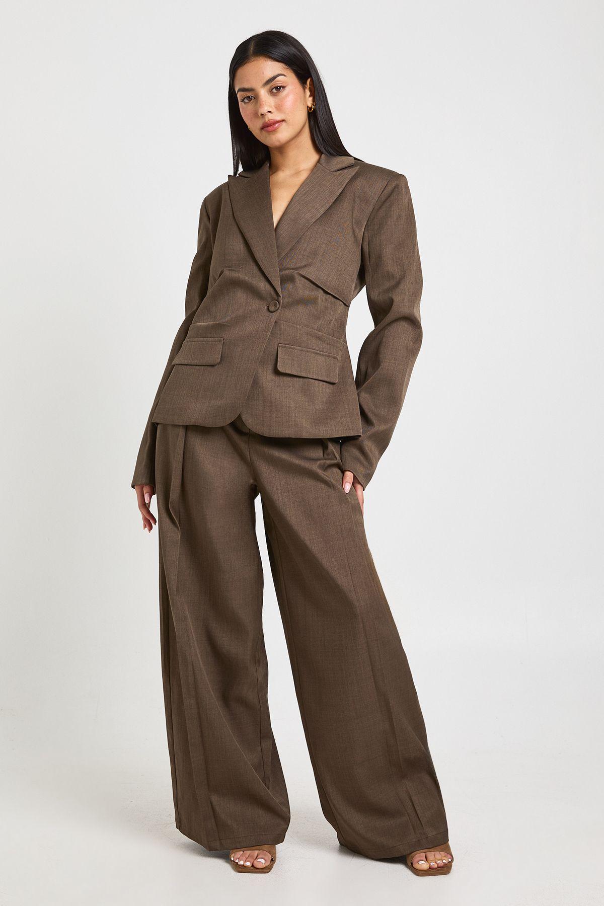 Pleat Front Wide Leg Trousers by BOOHOO