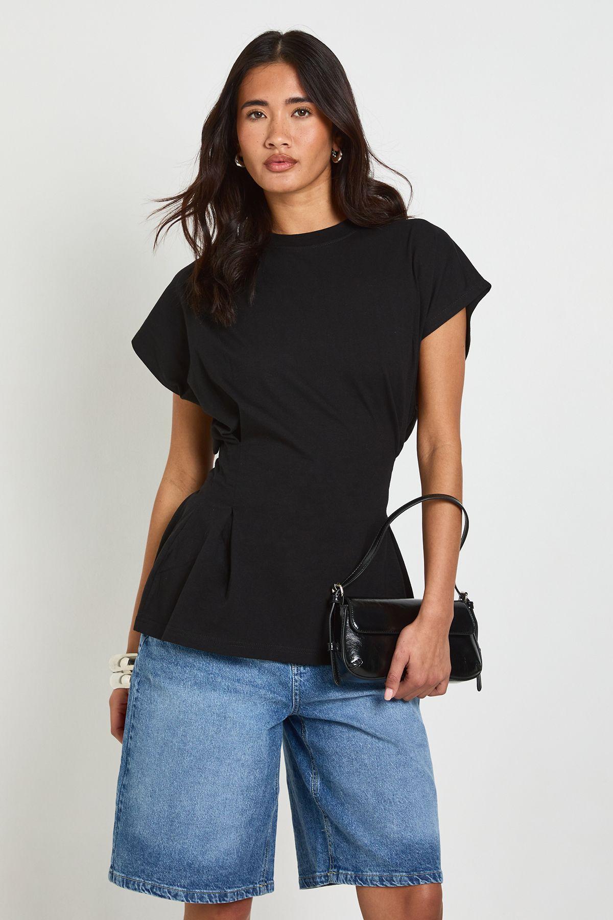 Pleat Waist Peplum T -Shirt by BOOHOO