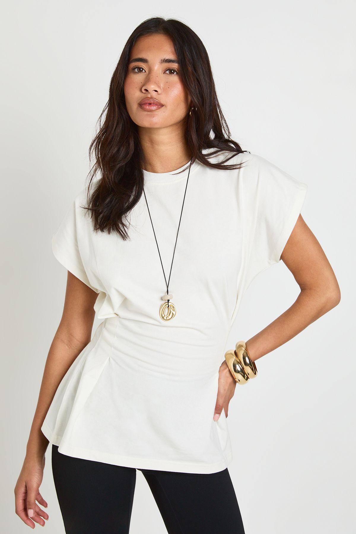 Pleat Waist Peplum T -Shirt by BOOHOO