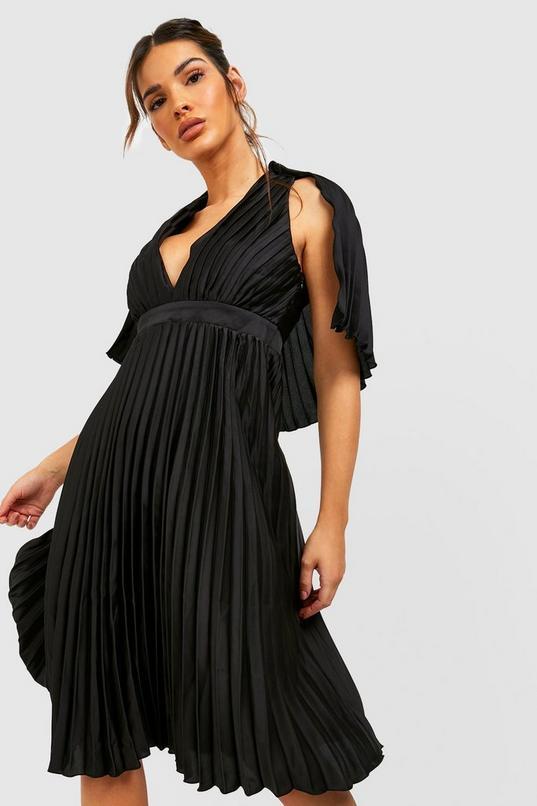 Pleated Cape Detail Bridesmaid Midi Dress by BOOHOO