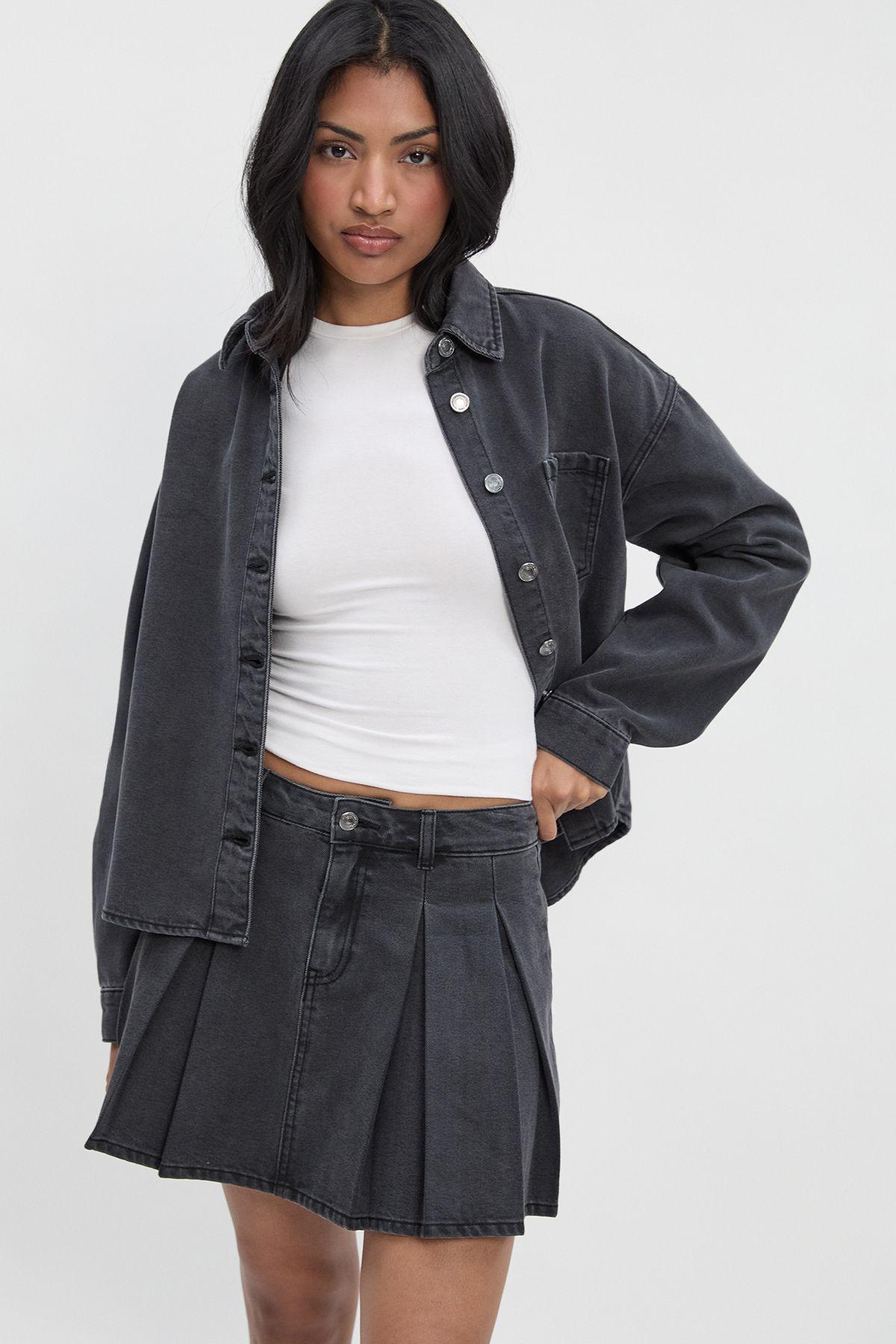 Pleated Denim Skirt by BOOHOO