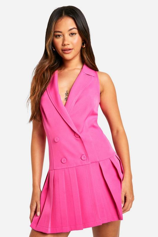 Pleated Drop Hem Blazer Dress by BOOHOO