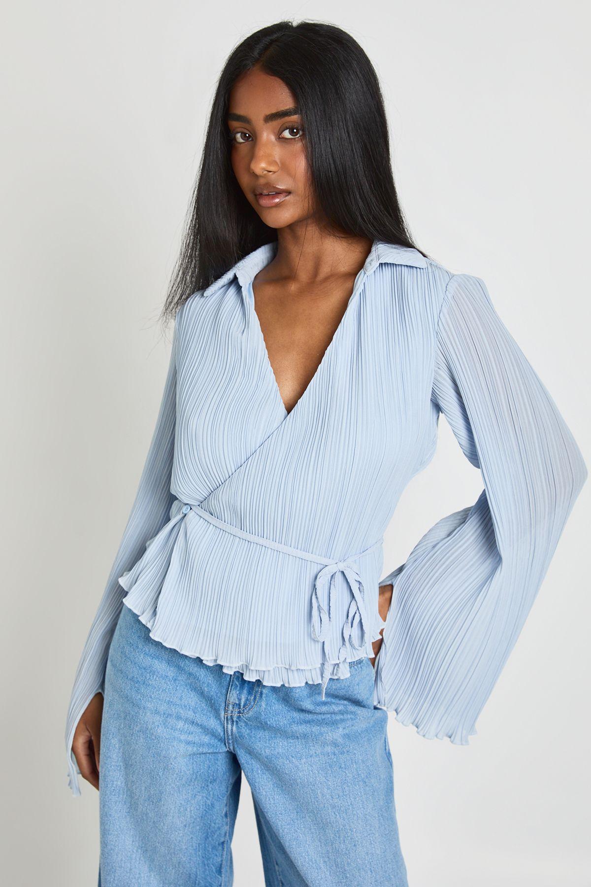 Pleated Wrap Shirt by BOOHOO