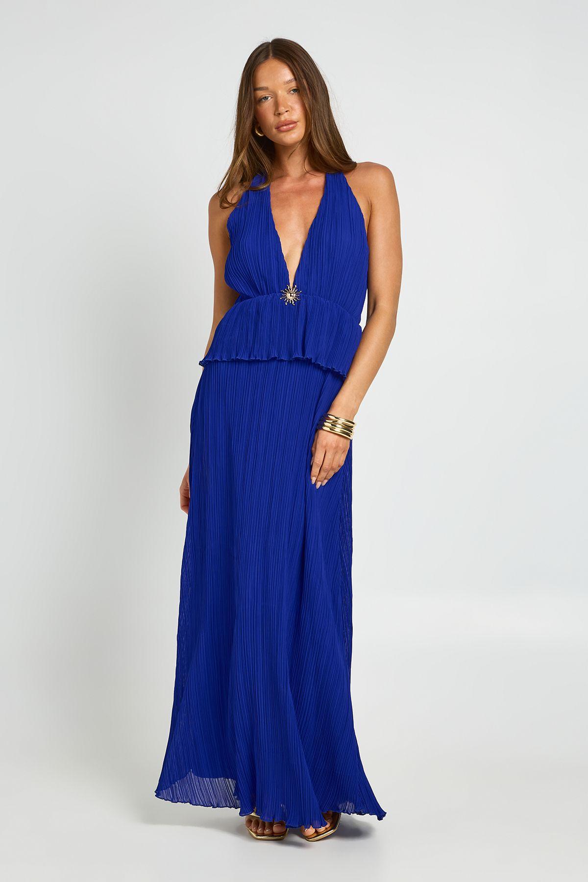 Plisse Gold Trim Plunge Front Maxi Dress by BOOHOO
