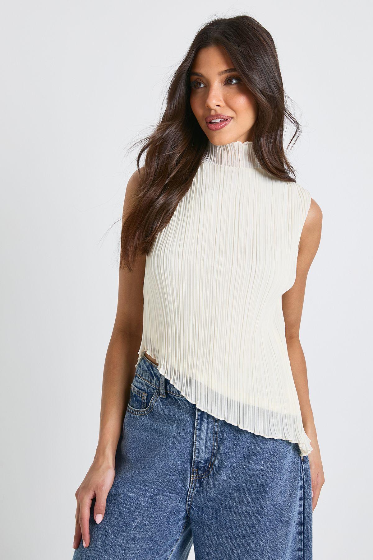 Plisse High Neck Blouse by BOOHOO