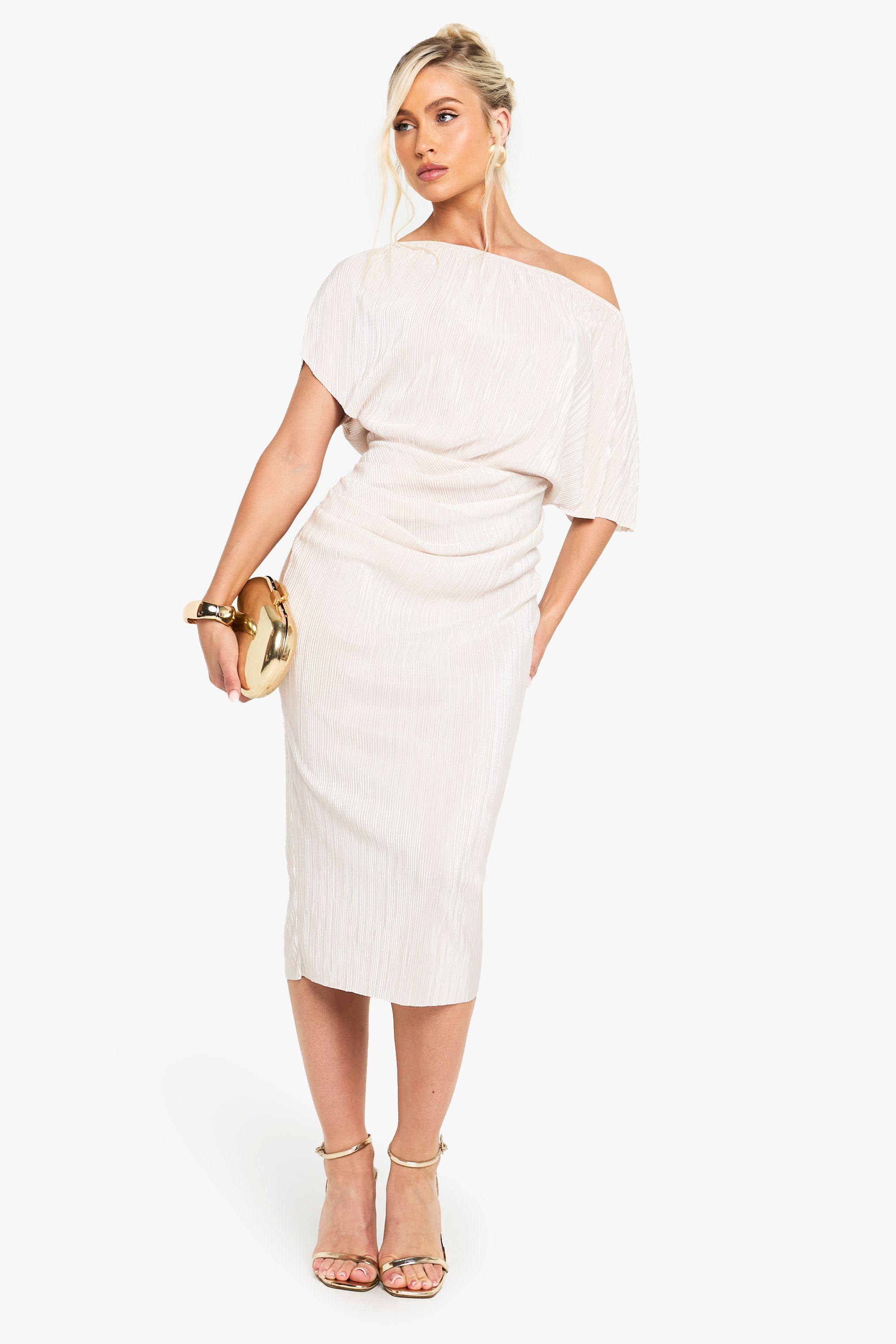 Plisse Off The Shoulder Midi Dress by BOOHOO