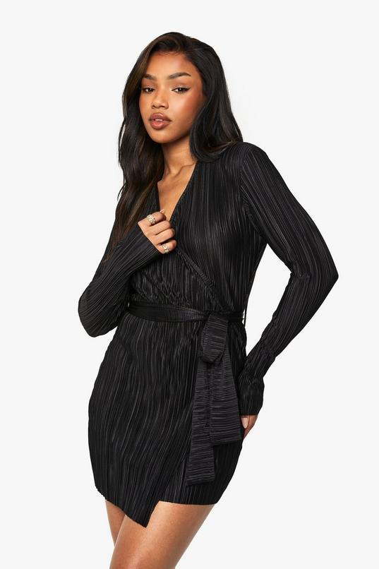 Plisse Wrap Mini Dress by BOOHOO