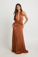 Plunge Front Open Back Satin Maxi Dress by BOOHOO
