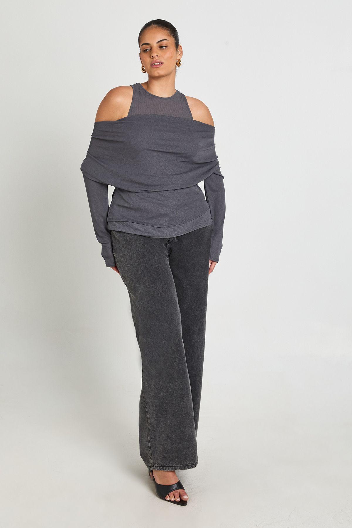 Plus 2-1 Layered Asymmetric Long Sleeve Top by BOOHOO