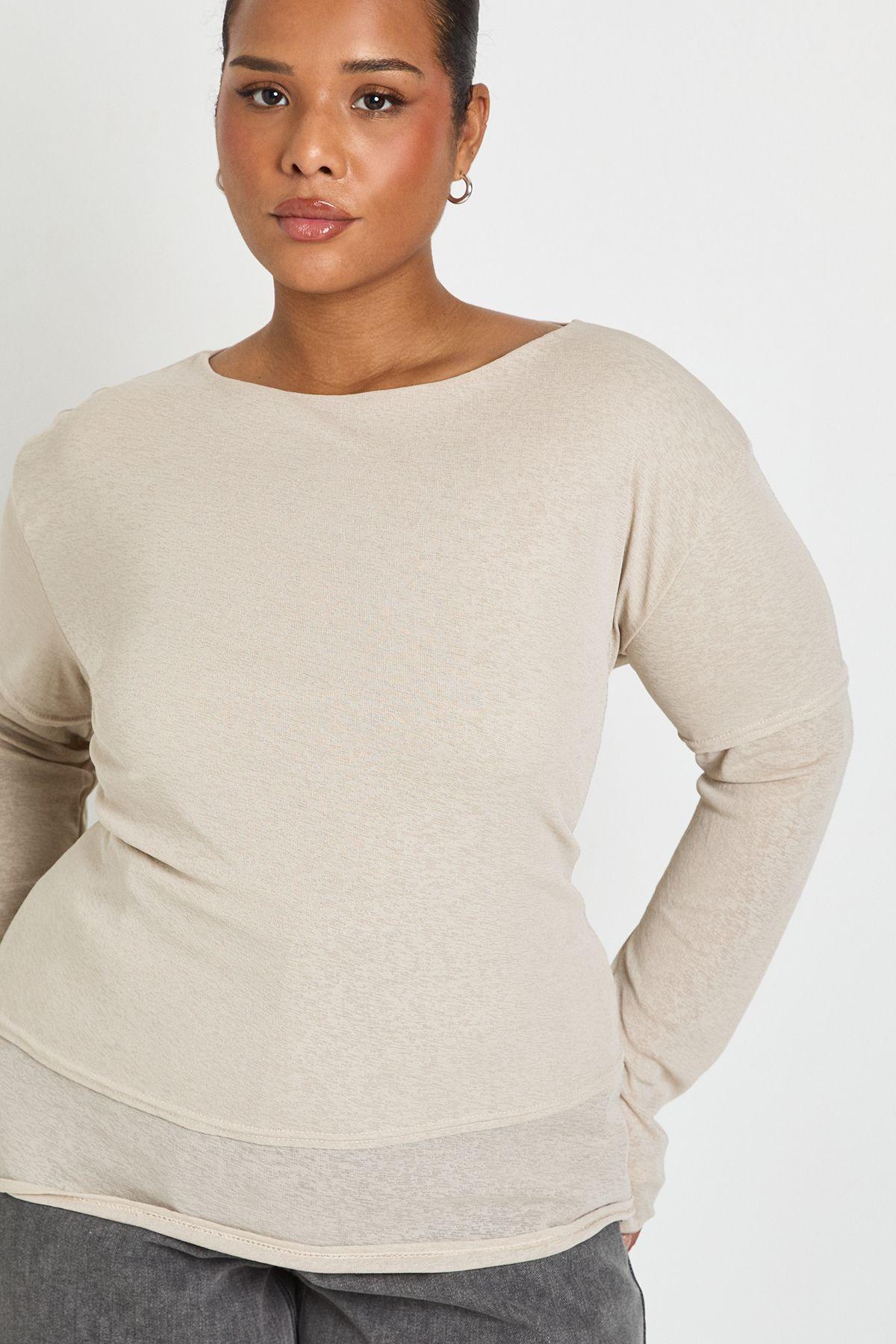 Plus 2 in 1 Layered Long Sleeve T-Shirt by BOOHOO