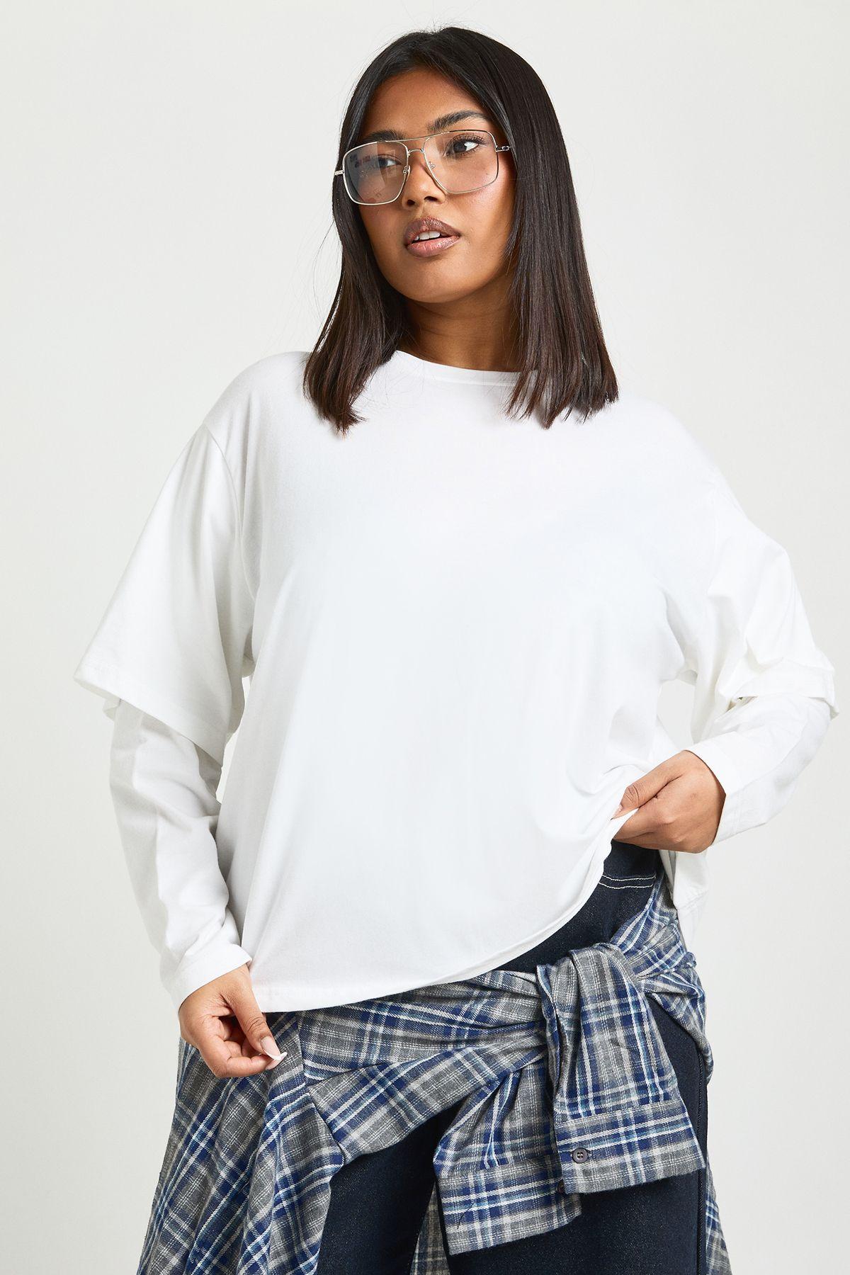 Plus 2 in 1 Long Sleeve T-Shirt by BOOHOO