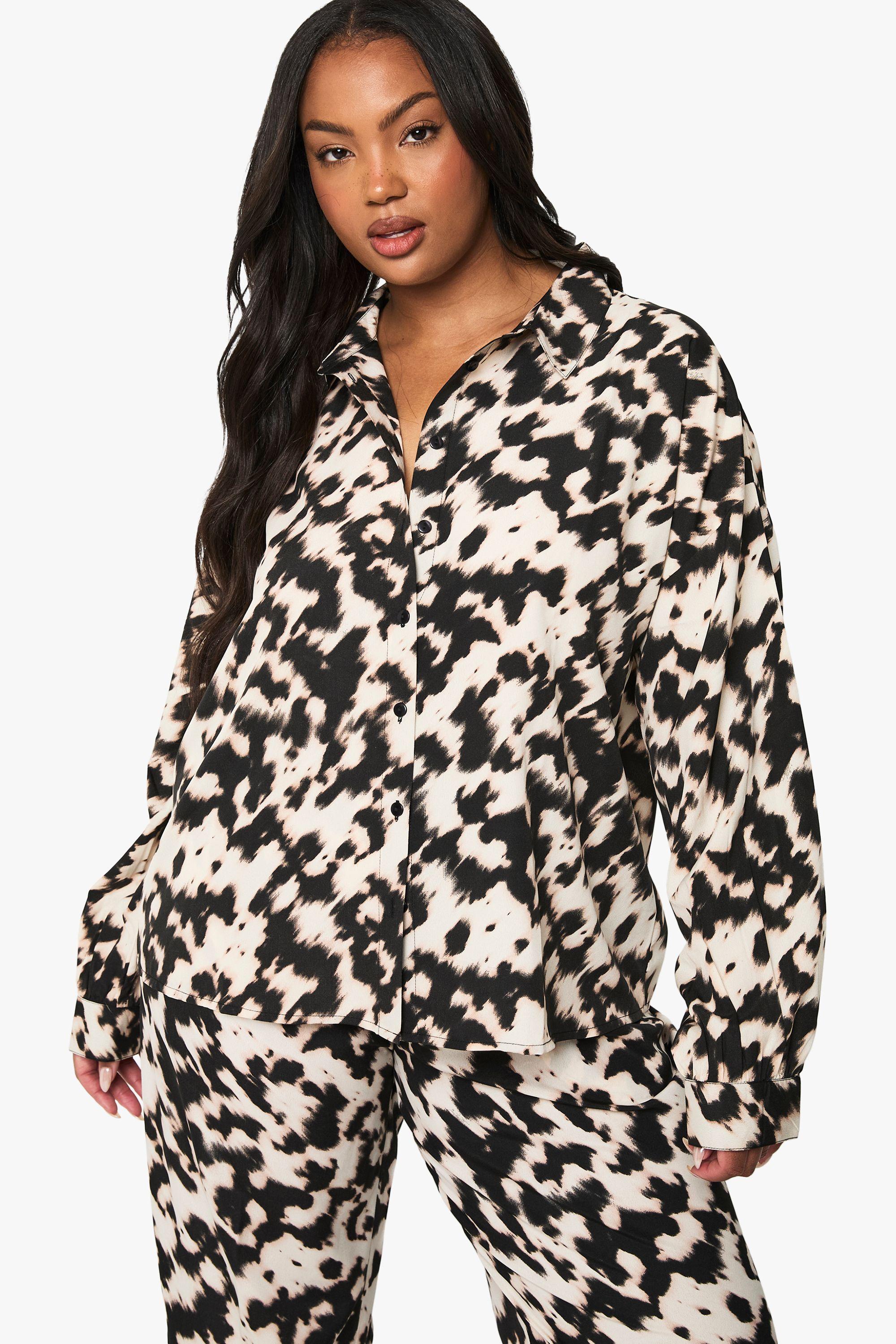 Plus Abstract Basic Long Sleeve Shirt by BOOHOO