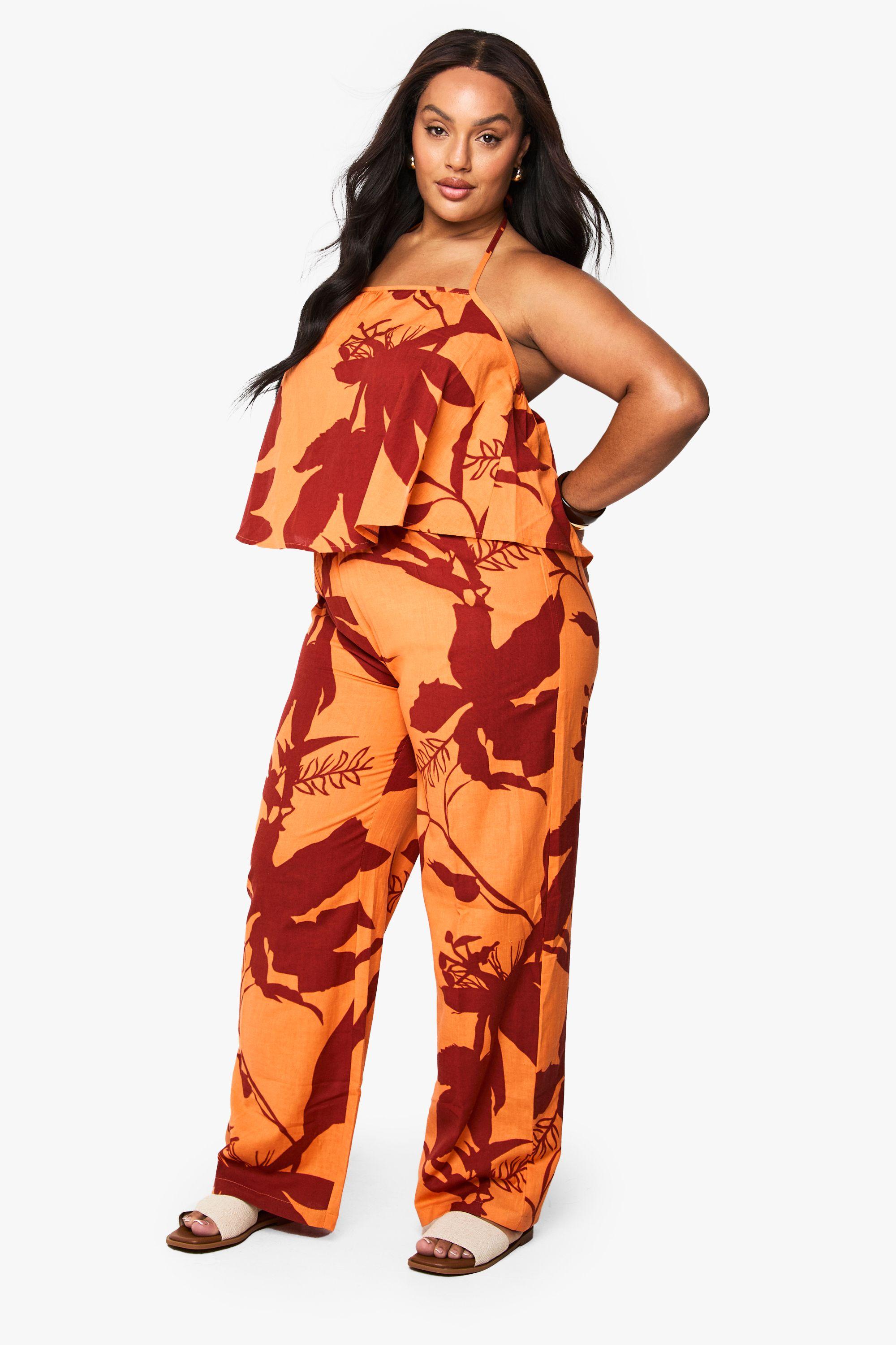 Plus Abstract Floral Linen Trousers by BOOHOO