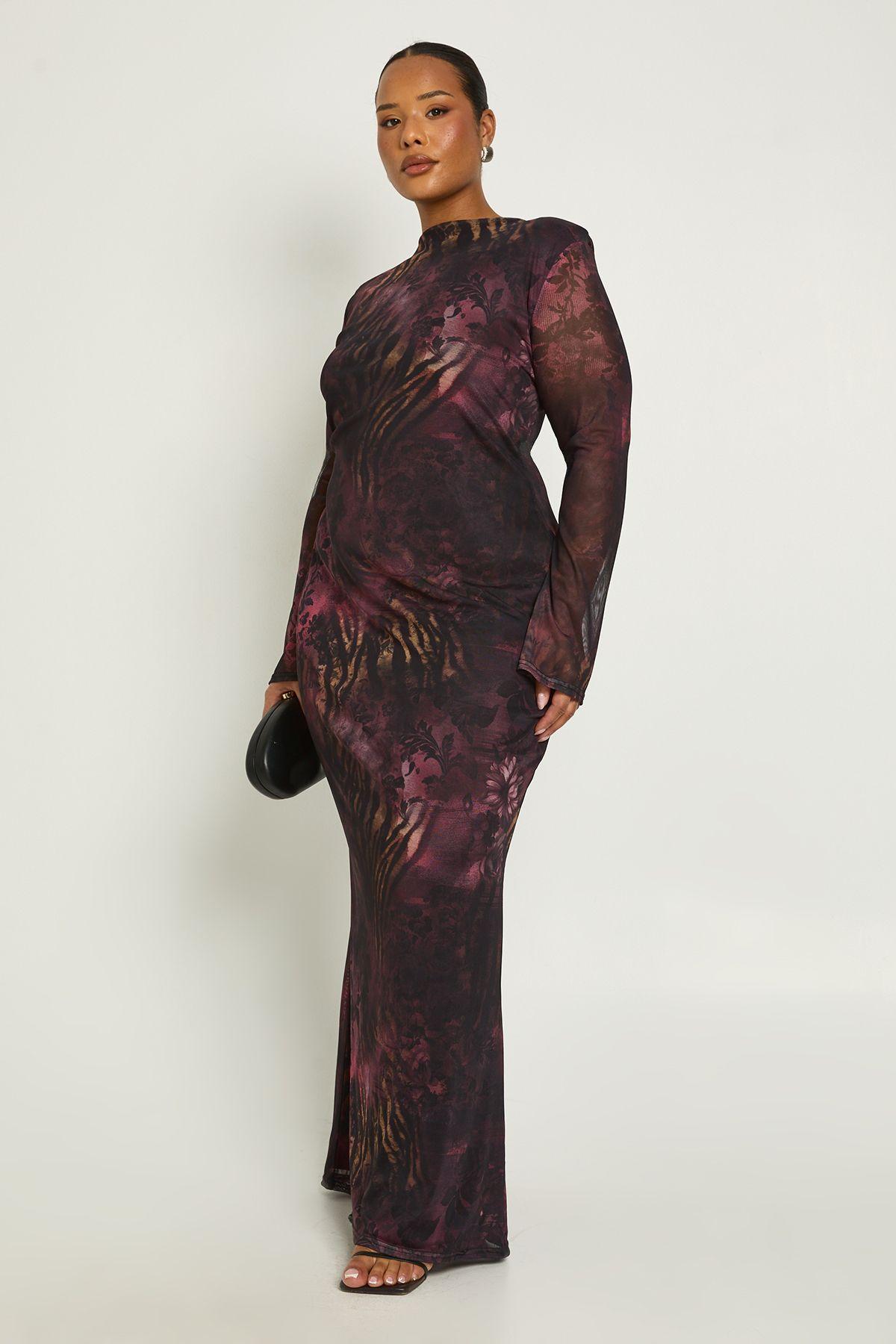 Plus Abstract Shoulder Pad Midaxi Dress by BOOHOO