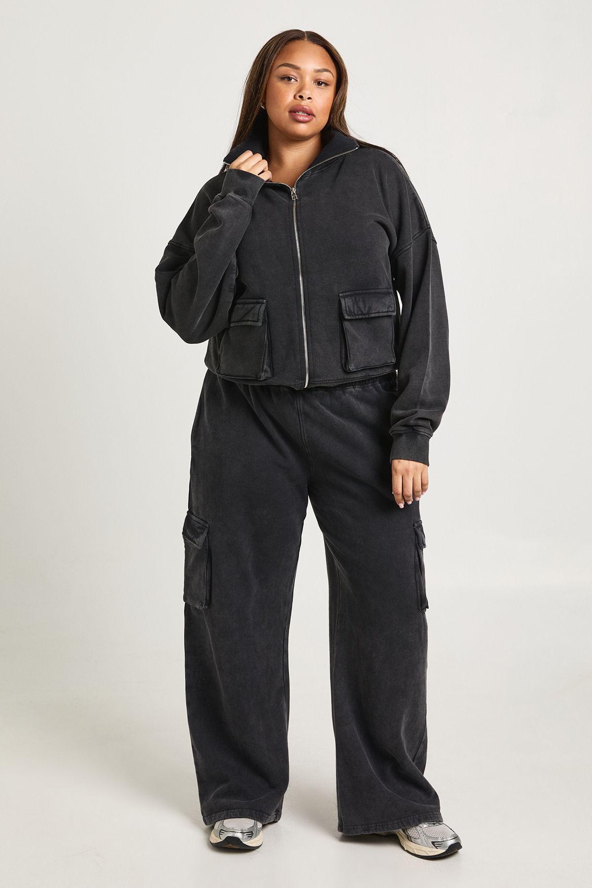 Plus Acid Washed Wide Leg Cargo Joggers by BOOHOO