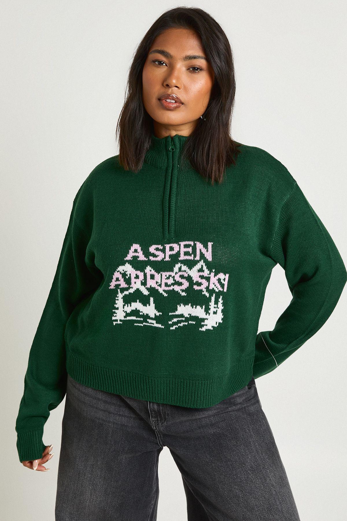 Plus Aspen Apres Ski Half Zip Christmas Jumper by BOOHOO