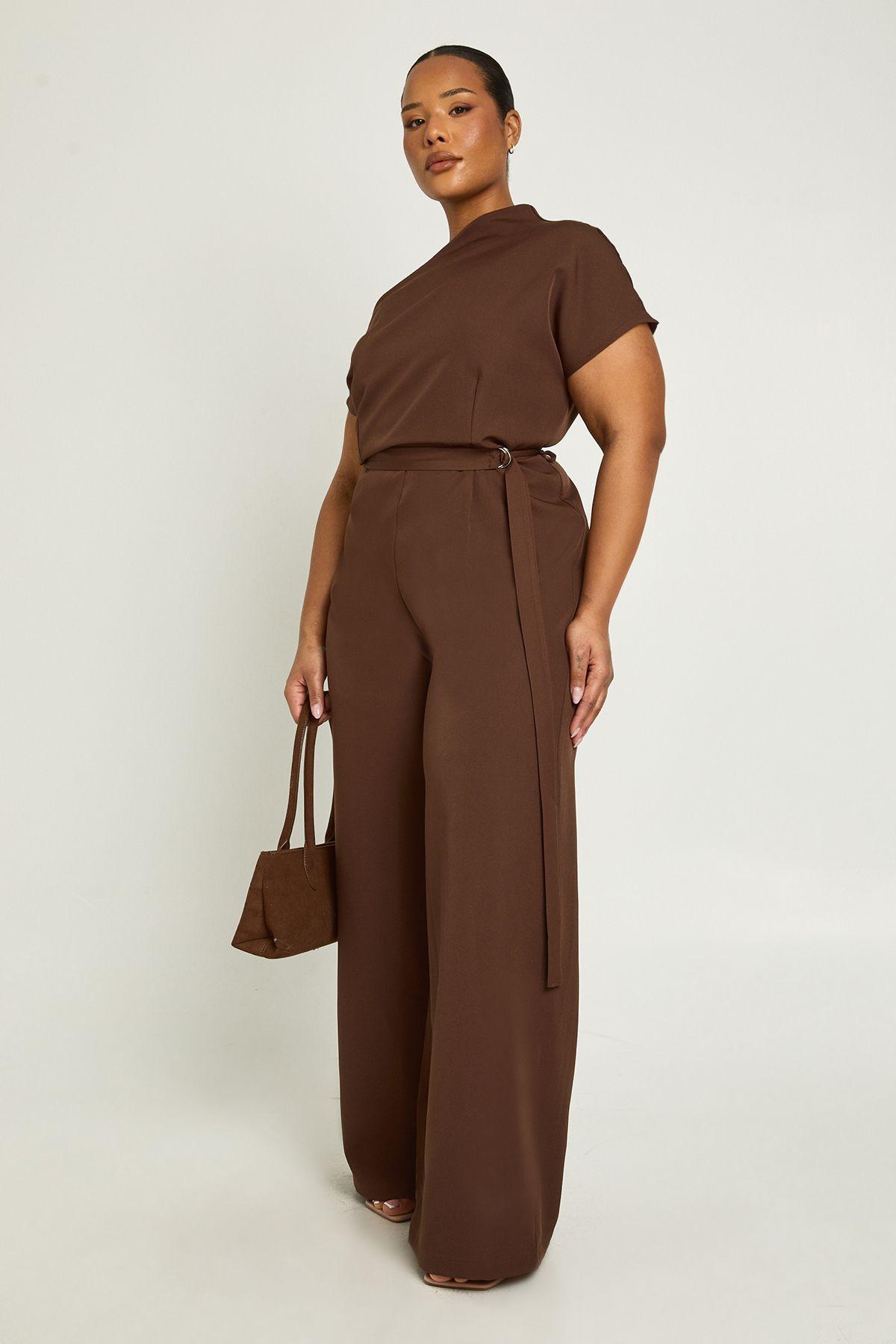Plus Asymmetric Belted Jumpsuit by BOOHOO