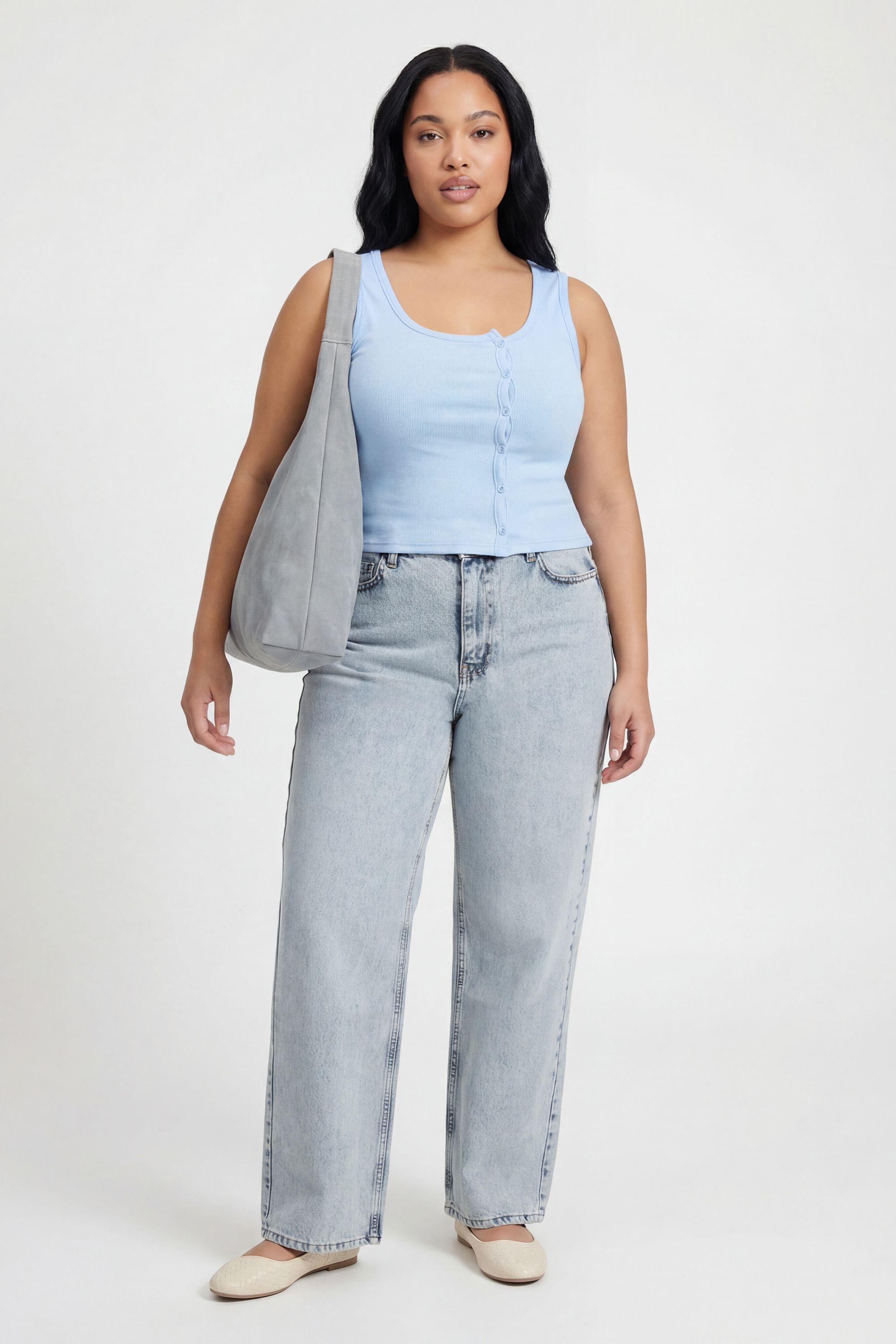 Plus Asymmetric Button Detail Rib Vest Top by BOOHOO
