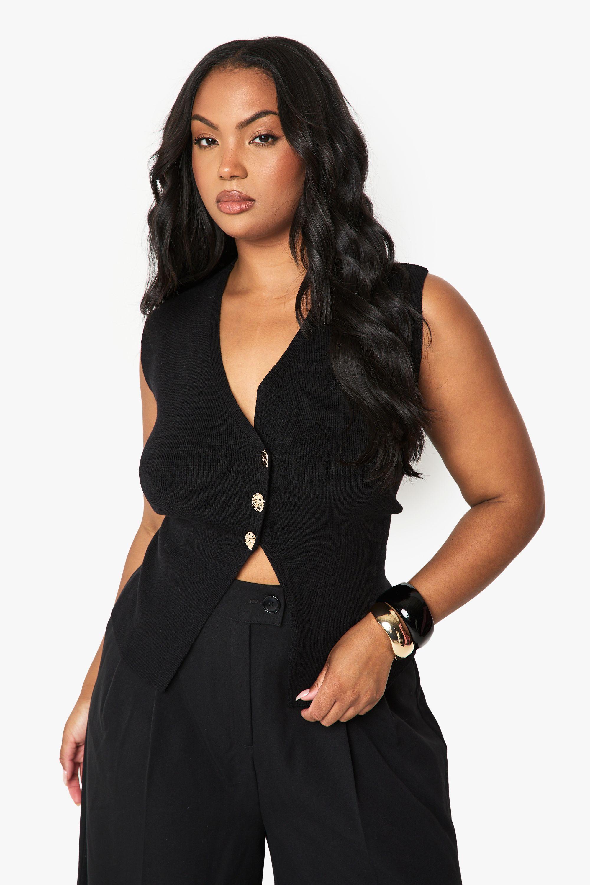 Plus Asymmetric Gold Button Down Waistcoat by BOOHOO