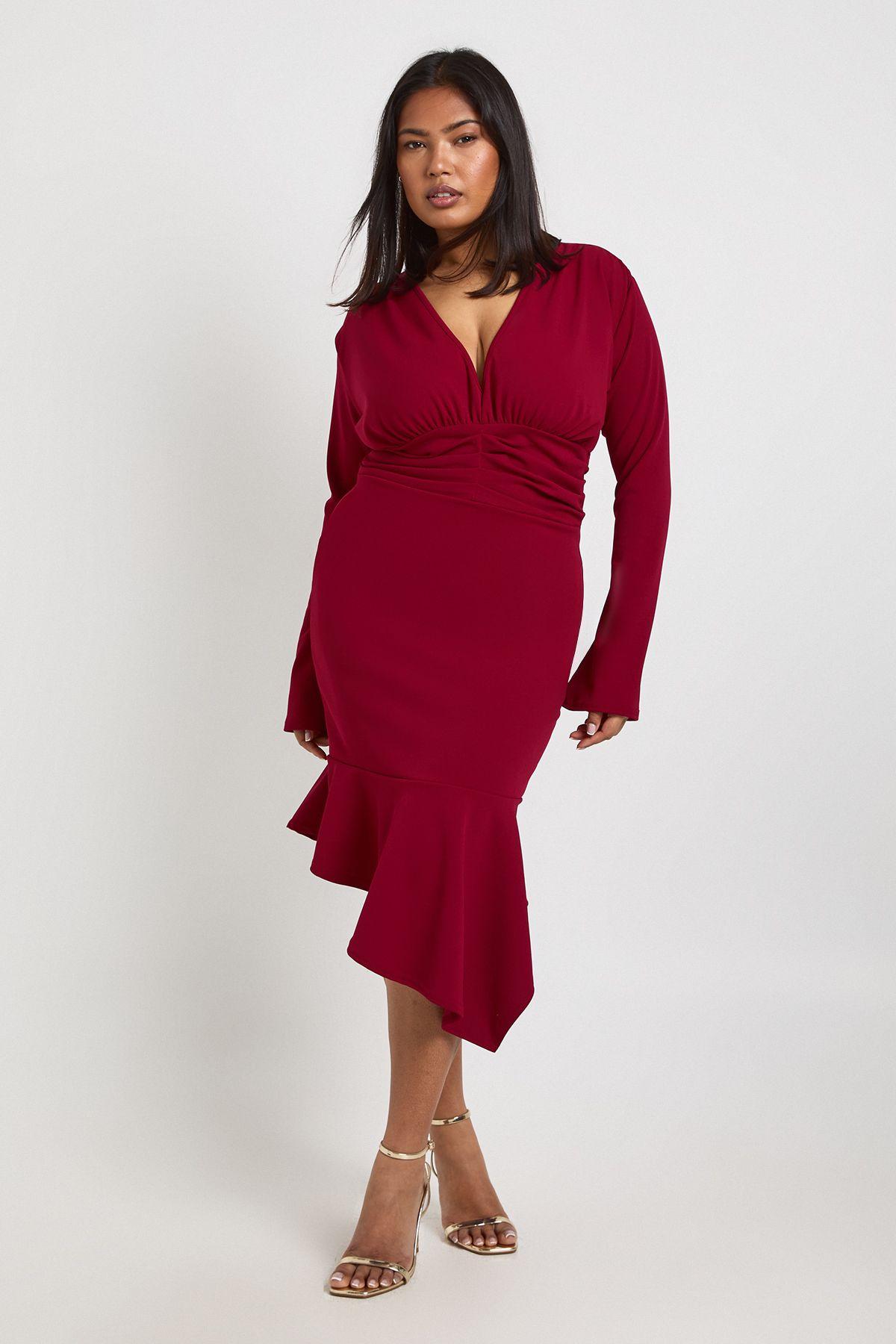 Plus Asymmetric Plunge Midi Dress by BOOHOO