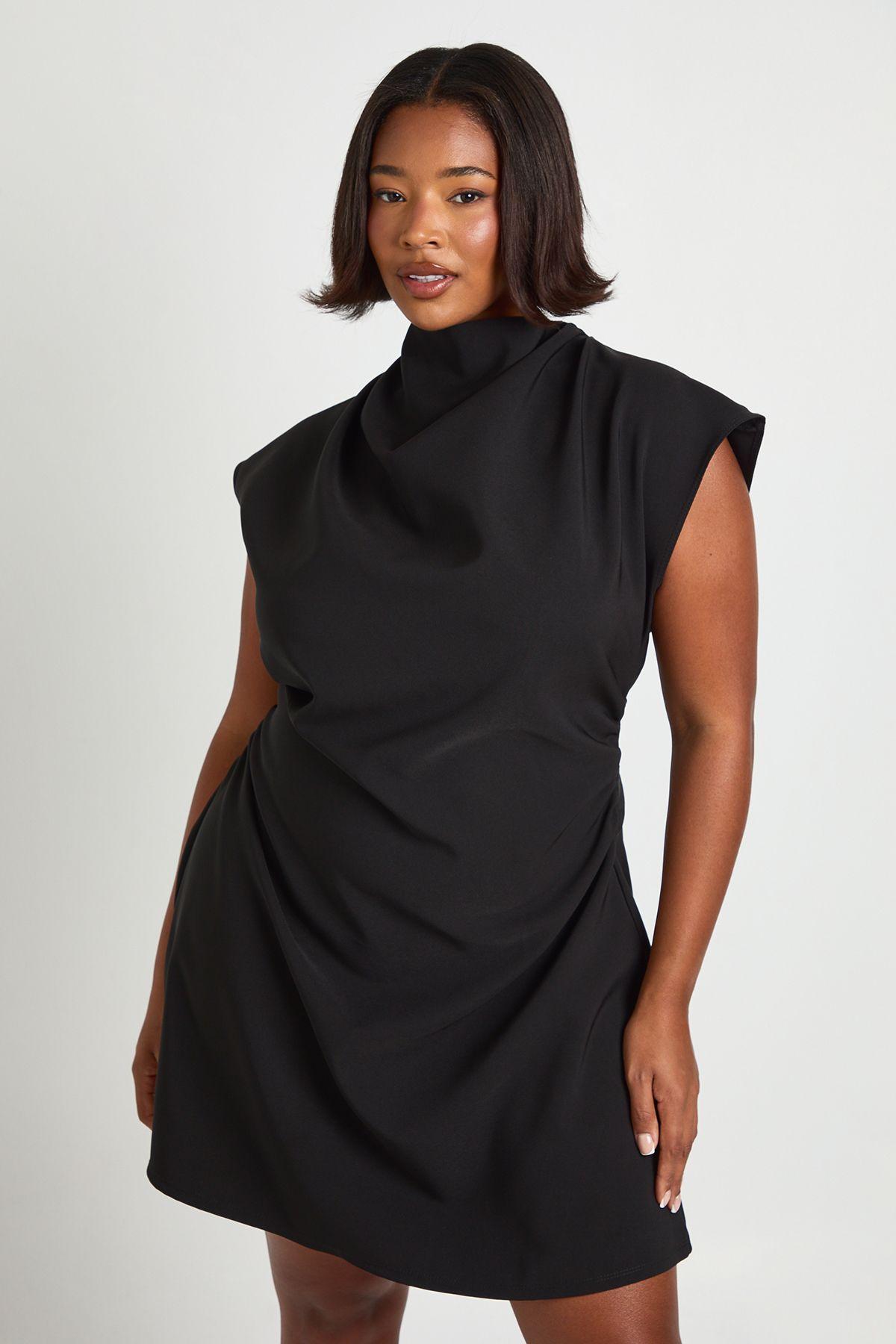 Plus Asymmetric Ruched Cap Sleeve Shift Dress by BOOHOO