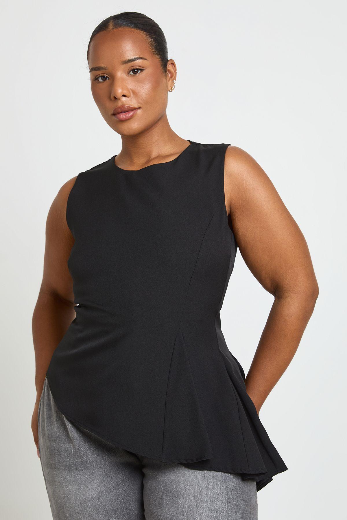 Plus Asymmetric Ruffle Drape Side Top by BOOHOO
