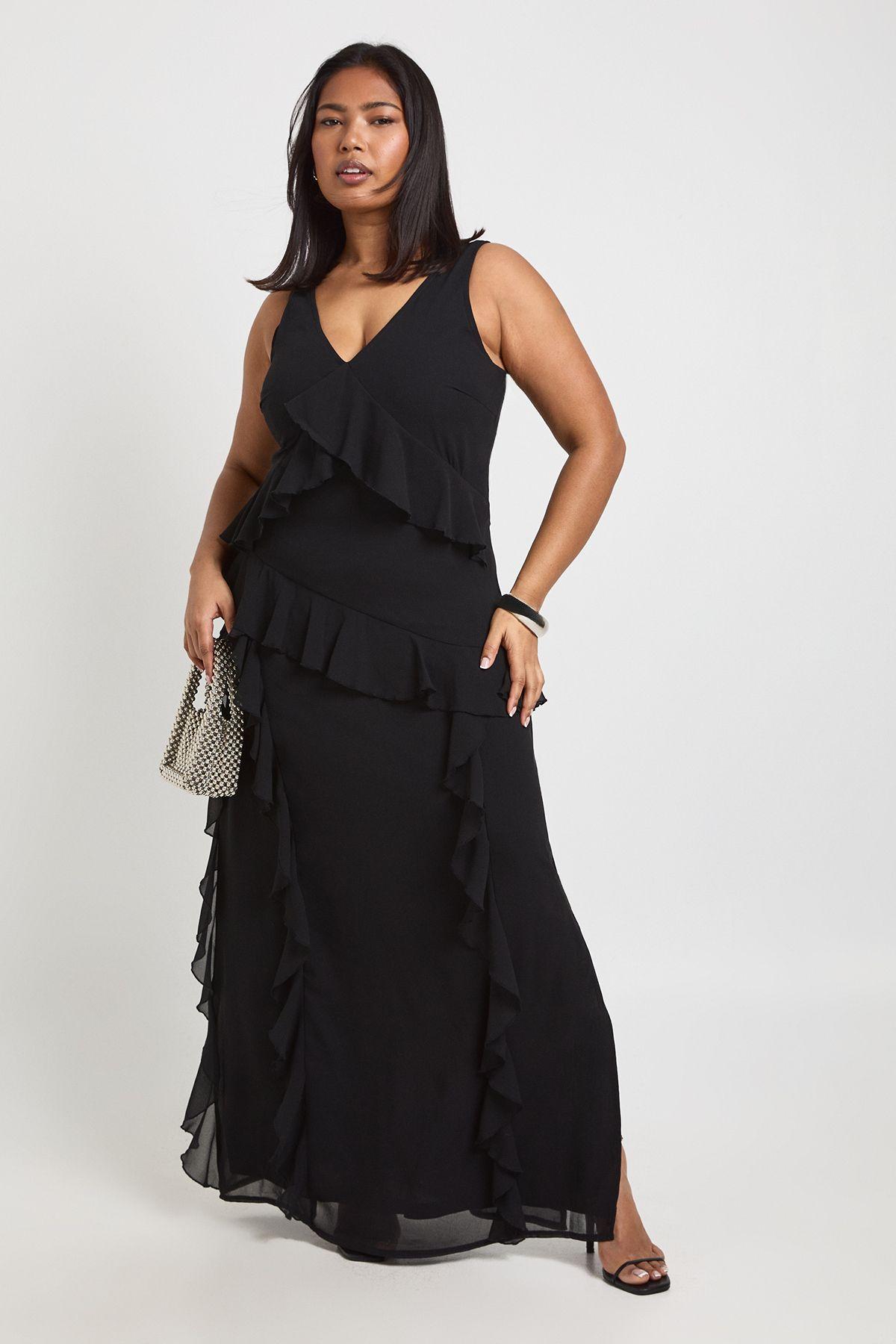 Plus Asymmetric Waist Ruffle Maxi Dress by BOOHOO Plus Asymmetric Waist Ruffle Maxi Dress by BOOHOO