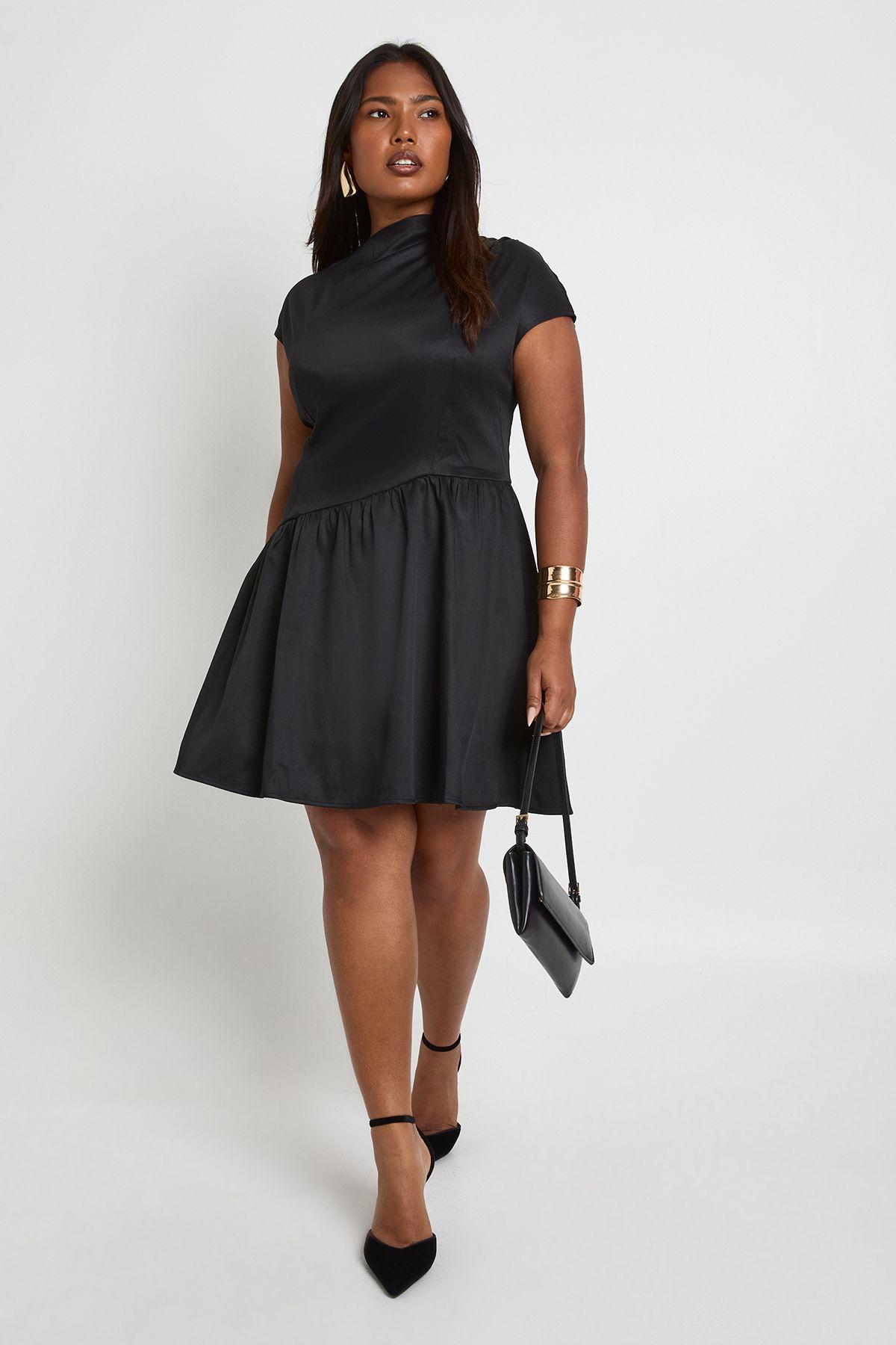 Plus Asymmetric Waistband Skater Dress by BOOHOO