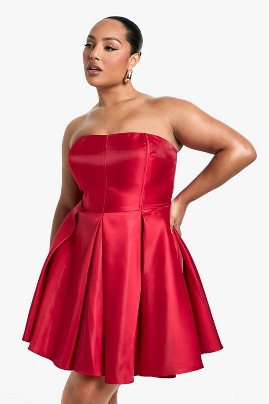 Plus Bandeau Pleated Skater Dress by BOOHOO